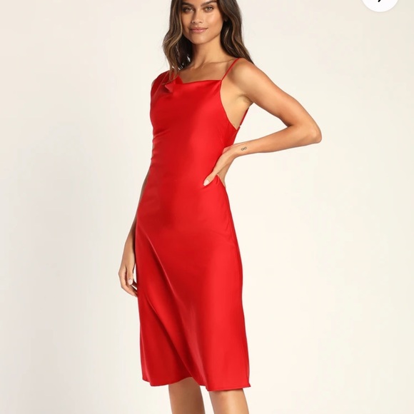 Lulus Dresses Nwt Lulus Red Asymmetrical Midi Dress Poshmark